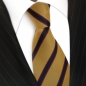 Preview: Designer Krawatte gold blau royal rot weinrot gestreift - Schlips Binder Tie