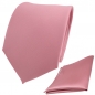 Preview: TigerTie Krawatte + Einstecktuch rosa altrosa uni - Binder Tie Polyester