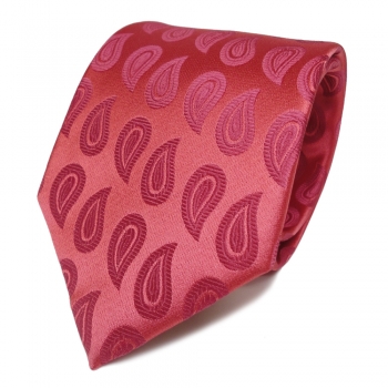 Designer Seidenkrawatte rot rosé Paisley - Krawatte Seide Binder Schlips Tie