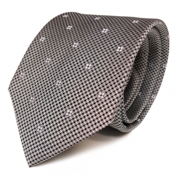 Designer Seidenkrawatte grau silber schwarz weiss gemustert - Krawatte Seide