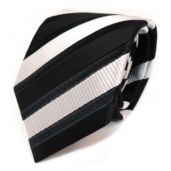 TigerTie Designer Seidenkrawatte schwarz silber gestreift - Krawatte Seide Tie