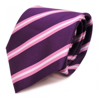Designer Krawatte violett purpur rosa silber gestreift - Schlips Binder Tie