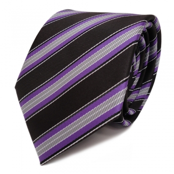 Designer Krawatte braun lila flieder grau silber schwarz gestreift - Schlips