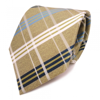 Designer Krawatte grün gold weiss blau kariert - Schlips Binder Tie