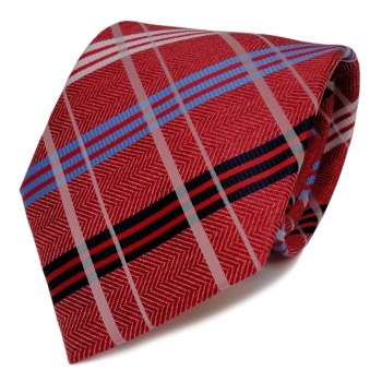 Designer Krawatte rot verkehrsrot weiss royal blau kariert - Schlips Binder Tie
