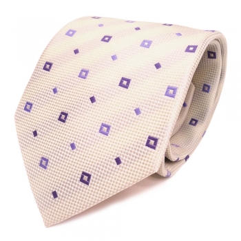 Designer Krawatte elfenbein beige lila violett gemustert - Schlips Binder Tie