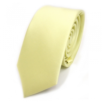 schmale TigerTie Satin Krawatte gelb blassgelb schwefelgelb uni - Schlips Tie
