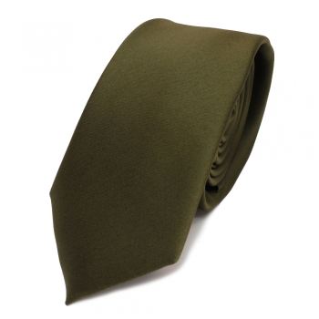 schmale TigerTie Satin Krawatte oliv grün dunkelgrün uni - Binder Schlips Tie