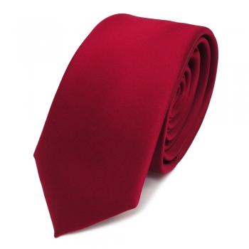 schmale TigerTie Satin Krawatte rot karminrot uni - Binder Schlips Polyester Tie
