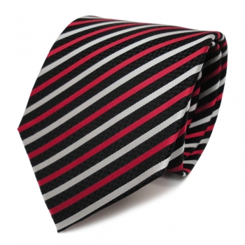 Designer Seidenkrawatte rot silber schwarz gestreift - Krawatte Seide Tie