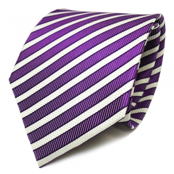 Designer Seidenkrawatte lila violett creme gestreift - Krawatte Seide Silk Tie