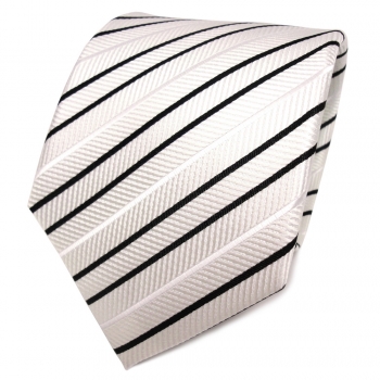 TigerTie Designer Seidenkrawatte weiß creme schwarz gestreift - Krawatte Seide