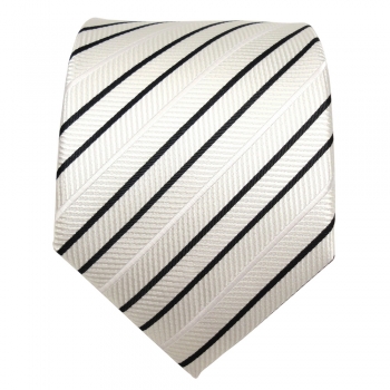 TigerTie Designer Seidenkrawatte weiß creme schwarz gestreift - Krawatte Seide