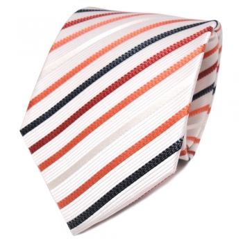 TigerTie Designer Seidenkrawatte weiß orange royal gestreift - Krawatte Seide