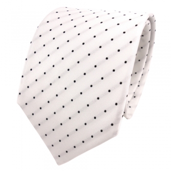 TigerTie Designer Seidenkrawatte weiß creme schwarz gepunktet - Krawatte Seide