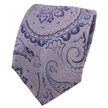 Designer Seidenkrawatte grau blau silber Paisley gemustert - Krawatte Seide Silk