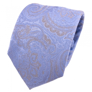 Designer Seidenkrawatte blau pastellblau grau Paisley gemustert - Krawatte Seide Silk