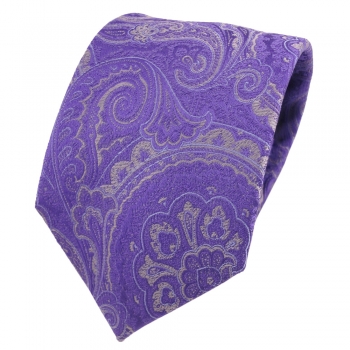 Designer Seidenkrawatte lila blaulila grau Paisley gemustert - Krawatte Seide
