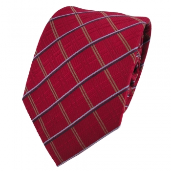 Designer Seidenkrawatte rot signalrot blau gold kariert - Krawatte Seide Silk