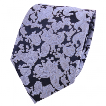Designer Seidenkrawatte blau royal grau Paisley gemustert - Krawatte Seide Silk