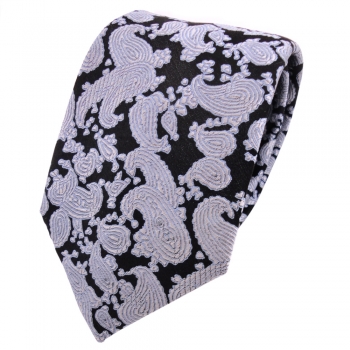 Designer Seidenkrawatte schwarz silber blau Paisley gemustert - Krawatte Seide