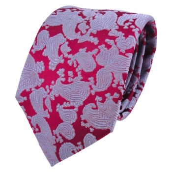 Designer Seidenkrawatte rot rubinrot blau Paisley gemustert - Krawatte Seide