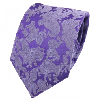Designer Seidenkrawatte lila flieder blau Paisley gemustert - Krawatte Seide