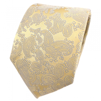 Designer Seidenkrawatte gold hellgold grau Paisley gemustert - Krawatte Seide