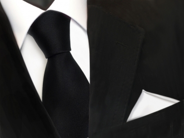 TigerTie Krawatte in schwarz + Einstecktuch weiß schneeweiß uni - Binder