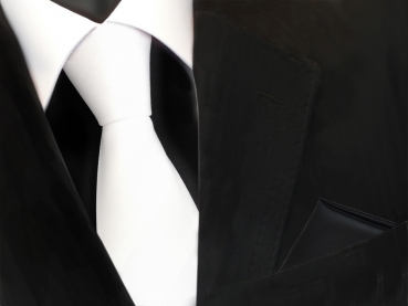 TigerTie Krawatte in weiß schneeweiß + Einstecktuch schwarz uni - Binder