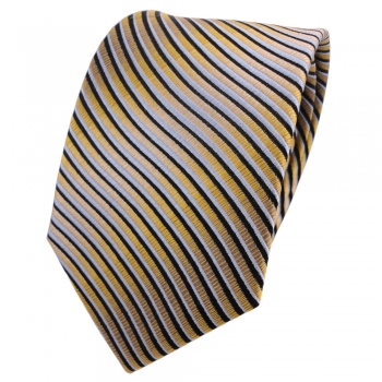 Designer Seidenkrawatte gold schwarz graublau Wellenmuster - Krawatte Seide Tie