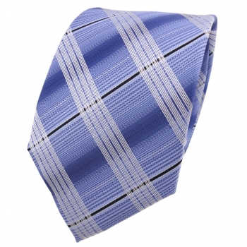 Designer Krawatte blau hellblau brillantblau silber kariert - Schlips Binder Tie