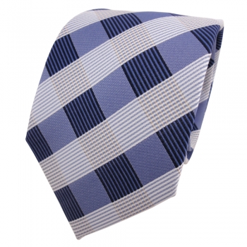 Designer Krawatte blau dunkelblau royal weiß kariert - Schlips Binder Tie