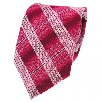 Designer Krawatte rot himbeerrot bordeaux silber kariert - Schlips Binder Tie