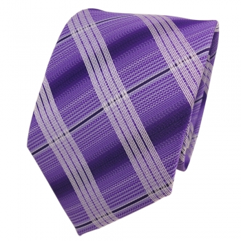 Designer Krawatte lila blaulila violett silber kariert - Schlips Binder Tie