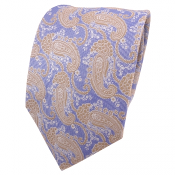 Designer Krawatte blau ocker gold silber weiß Paisley - Schlips Binder