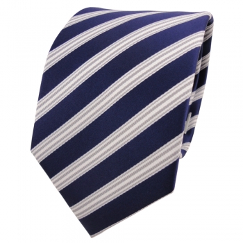 Designer Krawatte blau dunkelblau royal silber weiß gestreift - Schlips Binder