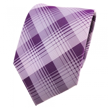 Designer Krawatte lila violett silber grau kariert - Schlips Binder Tie