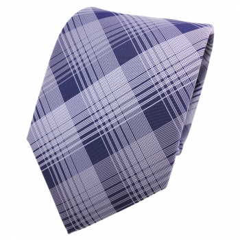 Designer Krawatte blau dunkelblau silber grau kariert - Schlips Binder Tie