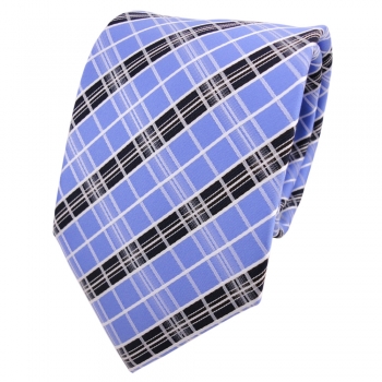 Designer Krawatte blau hellblau silber weiß kariert - Schlips Binder Tie