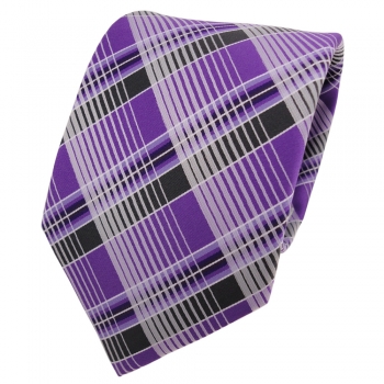 Designer Krawatte lila violett anthrazit silber kariert - Schlips Binder Tie