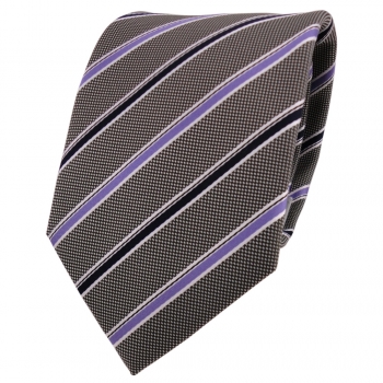 Designer Krawatte lila flieder blau grau weiß gestreift - Schlips Binder Tie