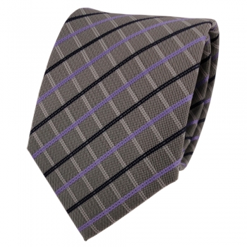 Designer Krawatte lila grau dunkelgrau blau kariert - Schlips Binder Tie