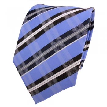 Designer Krawatte blau hellblau royal braun weiß gestreift - Schlips Binder Tie