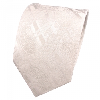 TigerTie Designer Seidenkrawatte creme weiß perlweiß gemustert - Krawatte Seide