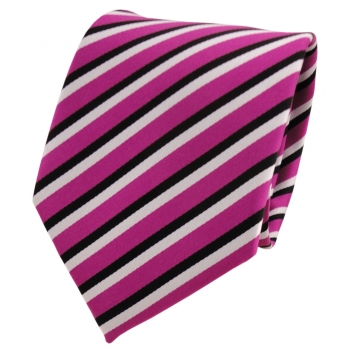 TigerTie Designer Krawatte pink telemagenta schwarz weiß gestreift