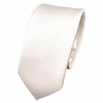 Schmale TigerTie Designer Krawatte weiß perlweiß creme cremeweiß Uni Rips - Tie