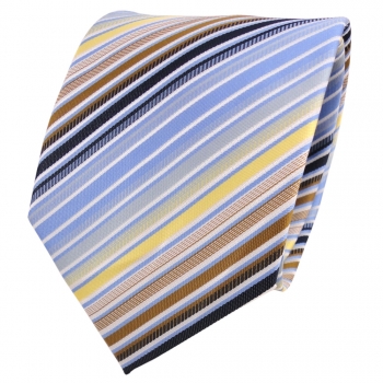 Designer Krawatte blau hellblau gold gelb weiß gestreift + Krawattennadel