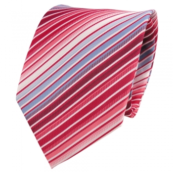 Designer Krawatte rot blau hellblau weiß creme gestreift + Krawattennadel