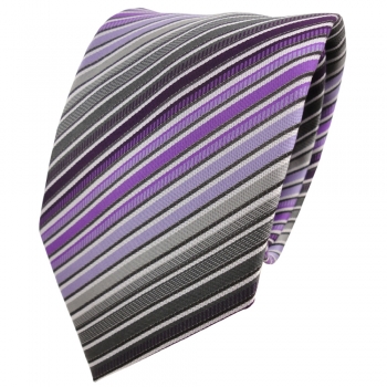 XXL Designer Krawatte lila anthrazit grau silber schwarz gestreift + Krawattennadel